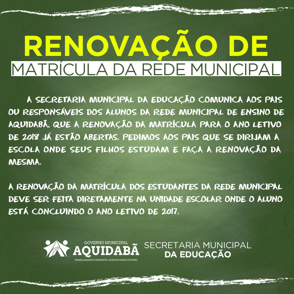 Comunicado sobre efetivação de matrícula - Prefeitura Municipal de